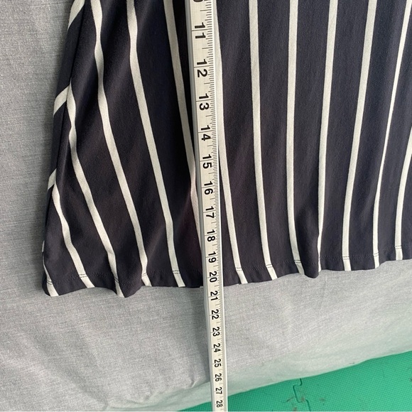 Loft Mini Dress Sz 12 Grey White Stripe Short Sleeve Back Cutout A-line Skirt - Picture 12 of 12